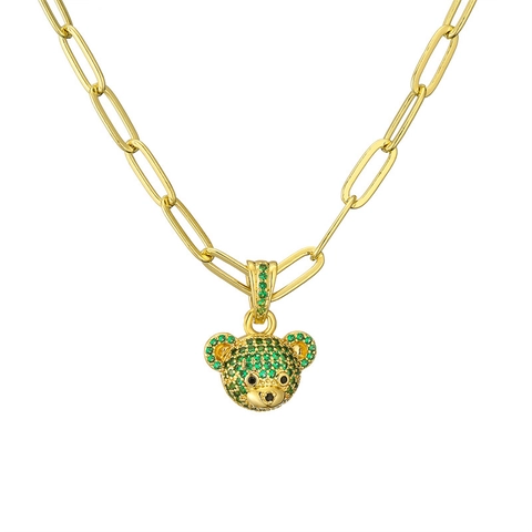 Collier Pendentif Ours En Cuivre Zircon Coloré Micro Pavé Chaîne Trombone Bijoux De Mode Pour Femmes