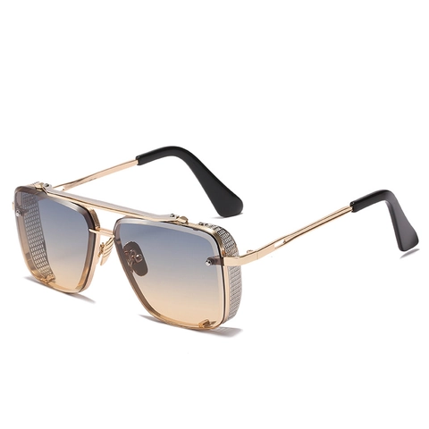 Steampunk Square Sunglasses For Men Women Metal Frame UV400 Retro Vintage With Mesh Side Shields Double Bridge