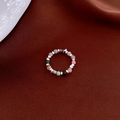 Hand-strung Beaded Ring Natural Amazonite Artificial Baroque Pearl Hematite Vintage Minimalist Elastic Finger Jewelry For Women