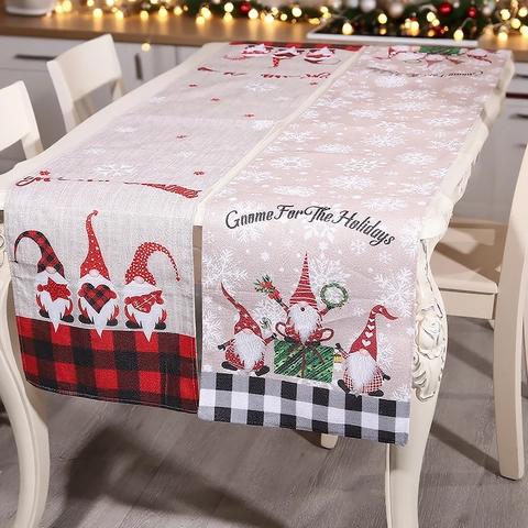 Camino De Mesa De Gnomo De Navidad Lino Algodón Cuadros Copo De Nieve Decoración Mesa Fiesta Estilo Rústico Nórdico
