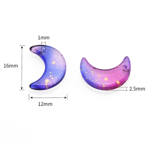 Moon Shaped Crystal Glass Pendants With Gold Glitter Powder Gradient Colorful Charms For DIY Jewelry Making Accessories
