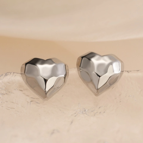 Heart Stud Earrings Copper Real Gold Plated Geometric Faceted Smooth Minimalist Retro Jewelry For Women Elegant Accessory