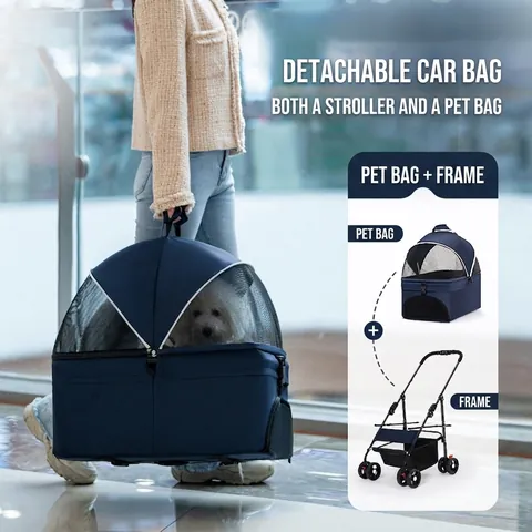 Pet Stroller Foldable Separable Basket Oxford Cloth Breathable Mesh Detachable Carrier For Dogs Cats Travel