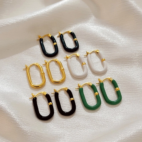 Roestvrijstalen U-vormige Ovale Emaille Creolen 18K Verguld Geometrische Mode-Sieraden Voor Vrouwen Dagelijkse Accessoires