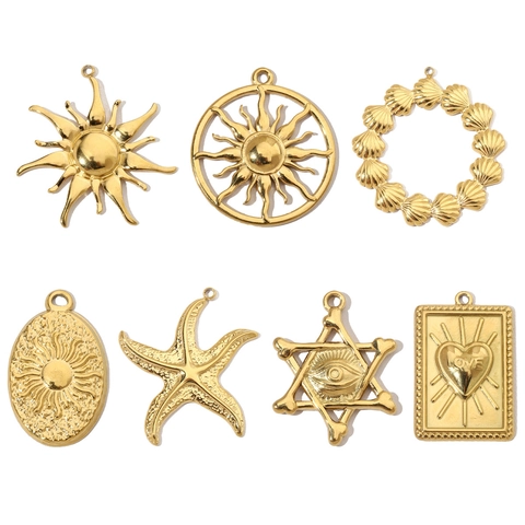 Roestvrijstalen Hangers DIY Sieraden Maken Charms Verguld Zon Hart Zeester Schelp Vintage Stijl Voor Dames