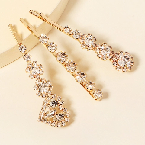 Fermagli per Capelli in Oro con Strass Cuore e Fiori Accessori per Capelli in Lega Sposa per Donna Dolce Moda Clip Laterali Gioielli