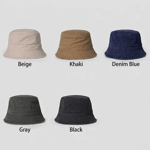 Washed Cotton Bucket Hat Outdoor Sun Protection Wide Brim Breathable Casual Foldable Fisherman Hat Unisex Solid Color
