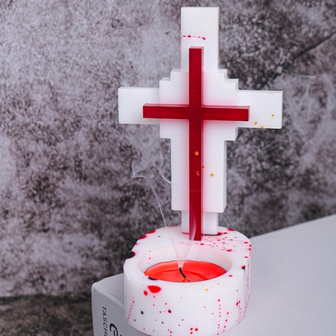 Cross Candle Holder Silicone Mold With Base Gothic Religious DIY Resin Casting Soap Making Decorative Tool Flexible Reusable
