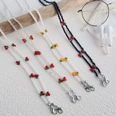 Glasses Chain Cherry Beaded Colorful Beads Mask Lanyard Anti-Lost Neck Strap Sunglasses Cord Accessory For Women