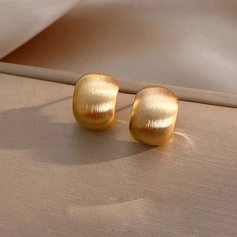 Geometric C-Shape Stud Earrings Alloy With Silver Earring Post Brushed Metal Textured Minimalist Jewelry For Women