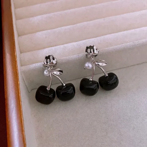 Orecchini A Ciliegia Con Perno In Argento Resina Frutta Zirconia Cubica E Perla Artificial Imitazione Gioielli Per Donne