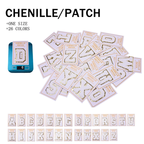Chenille Alphabet Patches Weiße Handtuchstickerei Gold Glitzer Rand Zum Aufkleben Selbstklebend DIY Kleidung Dekor