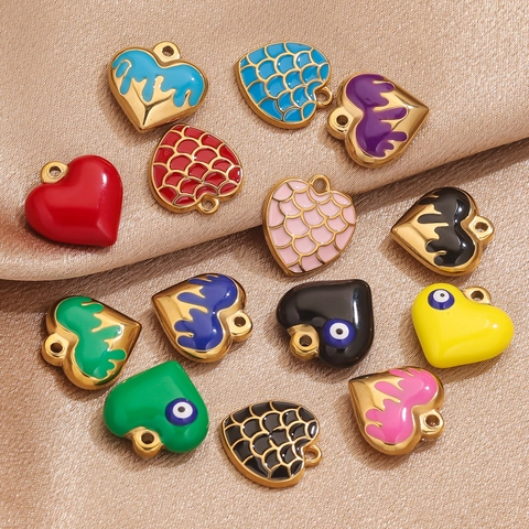 Stainless Steel Heart Charms For Jewelry Making DIY Enamel Evil Eye Pendants Gold Plated Accessories For Crafting Projects