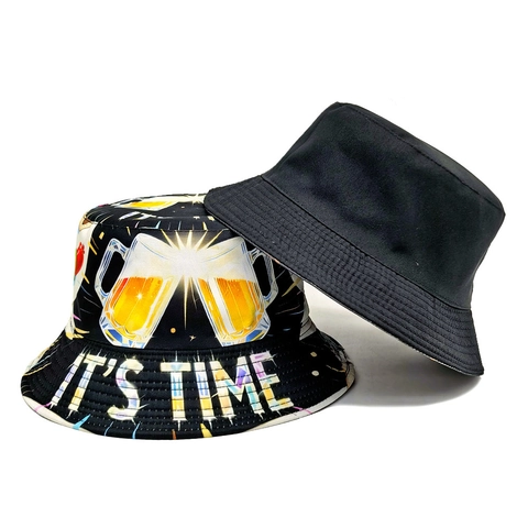Vissershoed Polyester Bierpul IT'S TIME Letters Print Omkeerbaar Zonbescherming Zomer Outdoor Mode Heren Dames