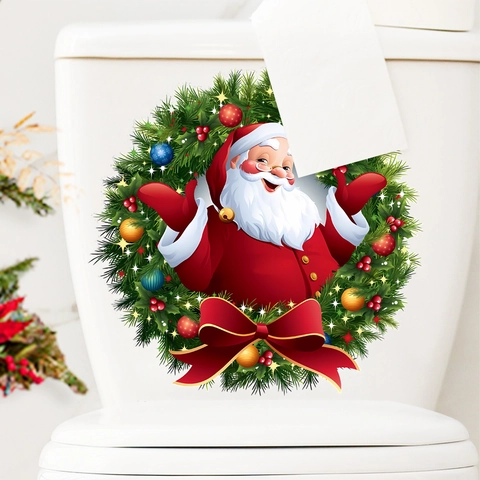 Pegatina De Inodoro De Papá Noel Guirnalda De Navidad PVC Impermeable Removible Decoración De Baño Festiva