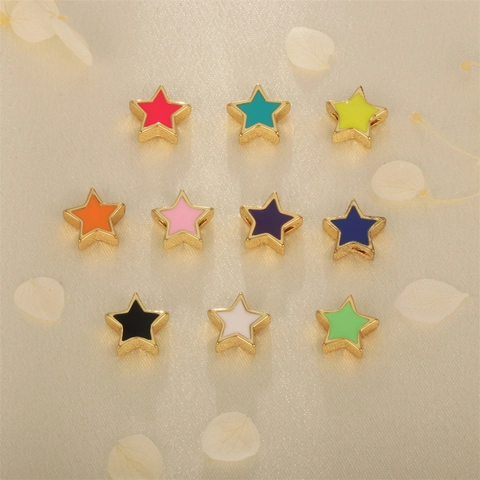 Charms De Estrella Esmalte Colorido Cobre Chapado En Oro Para Fabricación De Joyas DIY Pulsera Collar Estilo Dopamina Simple