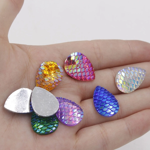 Toppe A Goccia D'acqua Scaglie Di Sirena Resina Dorso Piatto Iridescente AB Colorato Per Creazione Di Gioielli DIY Artigianato