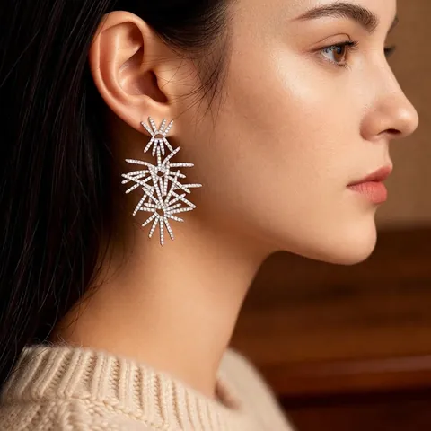 Pendientes Colgantes De Fuegos Artificiales Cobre Circón Con Poste De Plata Joyería Elegante De Declaración Para Mujer