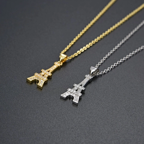 Collier Pendentif Tour Eiffel Cuivre Tour De Paris Zircon Incrusté Chaîne Clavicule Bijoux Pour Femmes Style Romantique