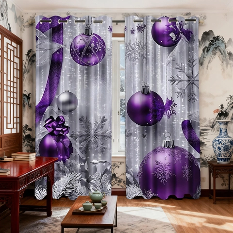 Holiday Curtains Christmas Halloween Window Drapes Polyester Grommet Top Snowflakes Balls Pattern Living Room Bedroom Decor
