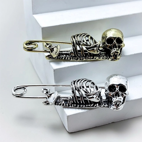 Spilla Scheletro Teschio Spilla Di Sicurezza Lega Di Zinco Halloween Gothic Punk Retro Vintage Accessori Unisex