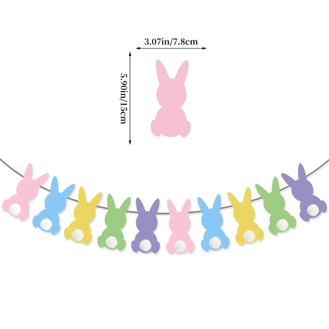 Easter Macaron Bunny Banner Garland With Pom Poms Colorful Rabbit Paper Bunting For Party Home Decoration Supplies Gift