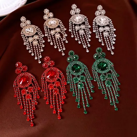 Luxuriöse Strass Lange Quasten Ohrhänger Vintage Statement Bankett Schmuck Mit 925er Sterlingsilber Ohrstecker