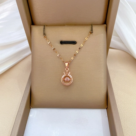 Roségold Kronen Collier Mit Funkelndem Zirkonia Titanstahl Kette Elegante Tanzende Stein Schlüsselbein Kette Für Damen