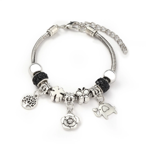 Zinc Alloy Butterfly Flower Charm Bracelet For Women Rhinestone Tree Of Life Elephant Pendant DIY Beaded Fashion Jewelry Gift