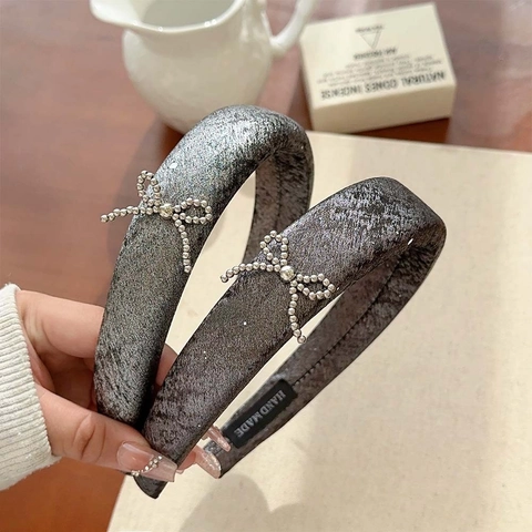 Handgefertigtes Elegantes Gepolstertes Stirnband Stoff Haarband Mit Strass Perlen Schleife Dekoration Süßer Haarschmuck Für Damen