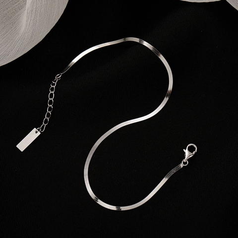 Geometric Stainless Steel Snake Chain Anklet For Women Minimalist Blade Link Foot Jewelry With Square Plate Adjustable