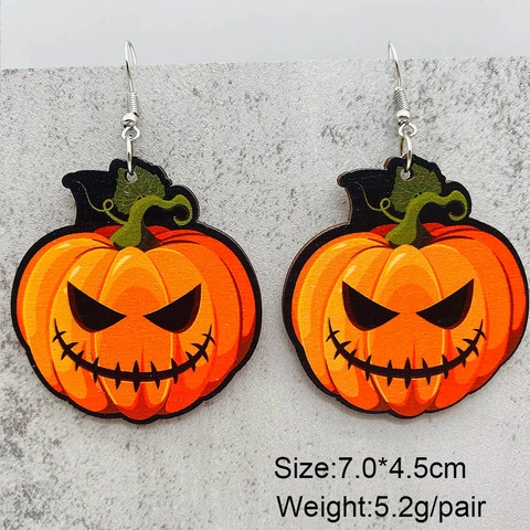 Orecchini Di Halloween In Legno Cartone Animato Zucca Fantasma Pipistrello Ragno Gatto Nero Per Donne Gioielli Per Feste