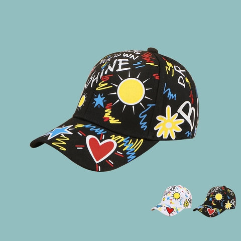 Graffiti Baseball Cap Sonne Herz Buchstaben Druck Sonnenschutz Hip Hop Streetwear Verstellbarer Baumwollhut