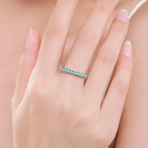 925 Sterling Silber Ring Mit Blauen Türkis Perlen Minimalistischer Stapelbarer Retro Schmuck Für Damen Chic Accessoire