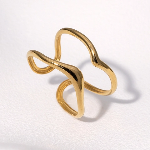 Double Layer Wave Line Adjustable Ring Stainless Steel 18K Gold Plated Minimalist Geometric Finger Jewelry For Women