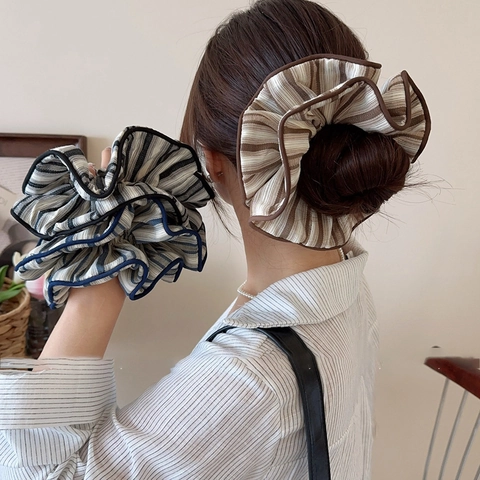Coleteros De Tela A Rayas Grandes Lazos Para El Cabello En Capas Alta Elasticidad Estilo Dulce Para Mujeres Niñas Accesorios