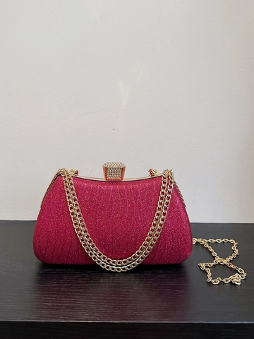 Sparkling Glitter Evening Clutch Bag For Women Wavy Pattern Gold Chain Strap Rhinestone Buckle Elegant Party Wedding Bag