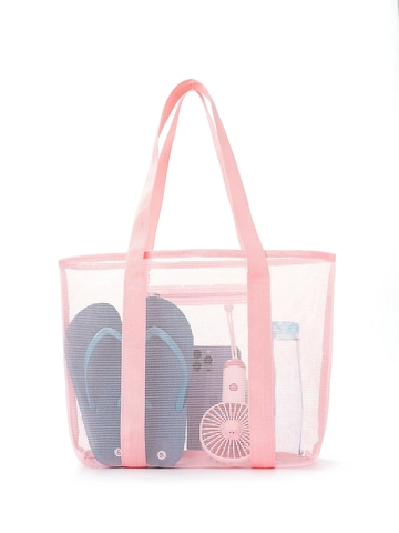 Large Capacity Mesh Tote Bag Polyester Transparent Breathable Travel Beach Storage Handbag
