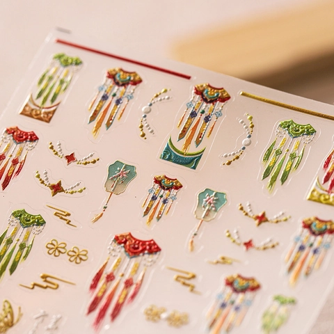5D Embossed Nail Art Stickers Traditional Chinese Style Retro Fan Tassel Butterfly Design Self Adhesive PET Manicure Decals