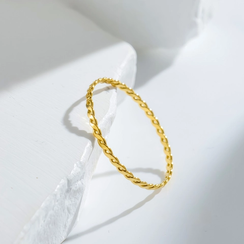Anillo De Cuerda Trenzada Minimalista Acero Inoxidable Delgado Apilable Joyería Chapada En Oro Mujer