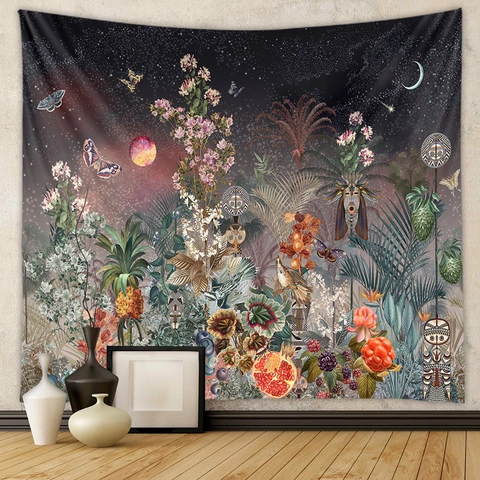 Vintage Botanical Floral Wall Tapestry Polyester Bohemian Jungle Cactus Print Hanging Cloth For Bedroom Living Room Home Decor