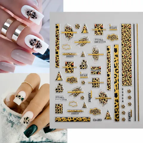5D Relief Bronzing Leopard Print Nail Stickers Waterproof Self Adhesive Nail Art Decals For Women DIY Manicure Decoration