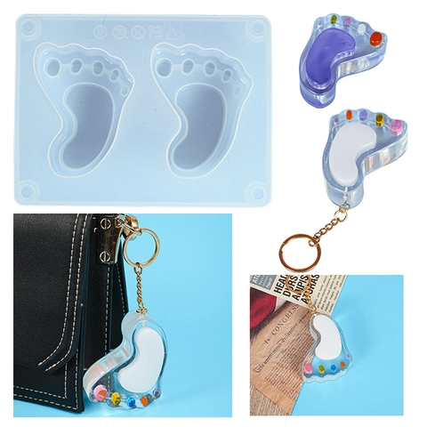 Baby Footprint Silicone Mold Dual Cavity For DIY Resin Casting Pendant Keychain Baking Mirror Surface Crafting