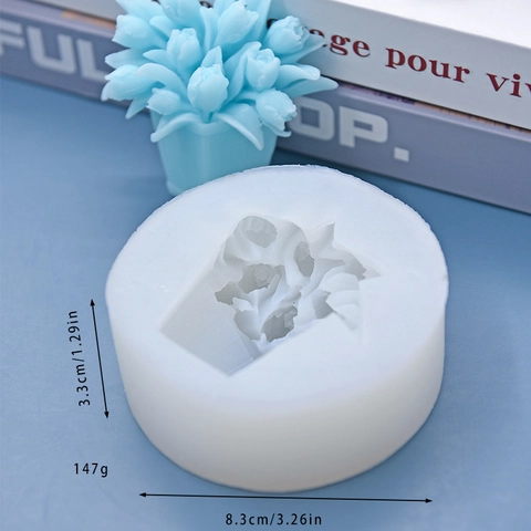 Tulip Flower Pot Silicone Mold 3D Flower Cluster Cake Fondant Chocolate Candle Resin DIY Baking Tool Modern Simple