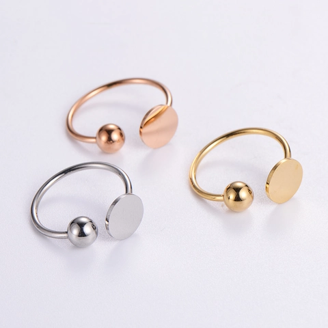 Stainless Steel Open Ring Minimalist Geometric Ball And Disc Adjustable Finger Jewelry For Women Commuter Style