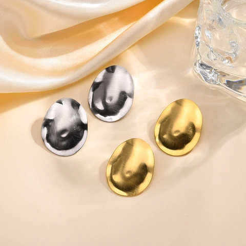 Brushed Texture Oval Stud Earrings Stainless Steel Geometric Minimalism Jewelry Modern Style Fashion Women
