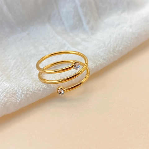 Anello a Spirale in Acciaio Inossidabile 316L per Donna Placcato Oro 18K con Zirconia Avvolgente a Più Strati Gioielli Moda
