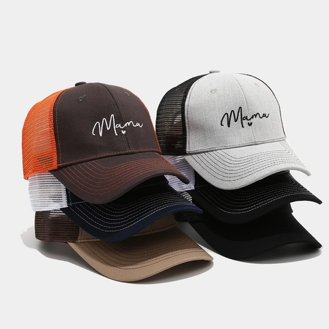 Mama Buchstaben Herz Stickerei Trucker Hut Baumwolle Polyester Mesh Atmungsaktiv Verstellbare Baseball Kappe Für Damen
