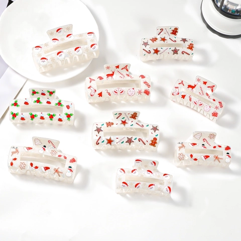 Pinces À Cheveux De Noël PVC Acrylique Motif Père Noël Renne Accessoires Cheveux Femmes Filles