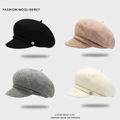 Damen Vintage Wolle Baskenmütze Verdickt Einfarbig Französisch Stil Künstler Maler Kappe Herbst Winter Warm Mode Accessoire